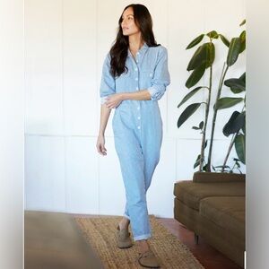 Outerknown Women's S.E.A. Suit L/S Salt True Blue Stripe Cotton Linen Size S NWT